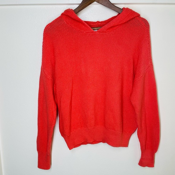Lucky Brand Tops - Lucky Brand M Neon Orange Cotton Blend Textured Knit Hoodie Sweater